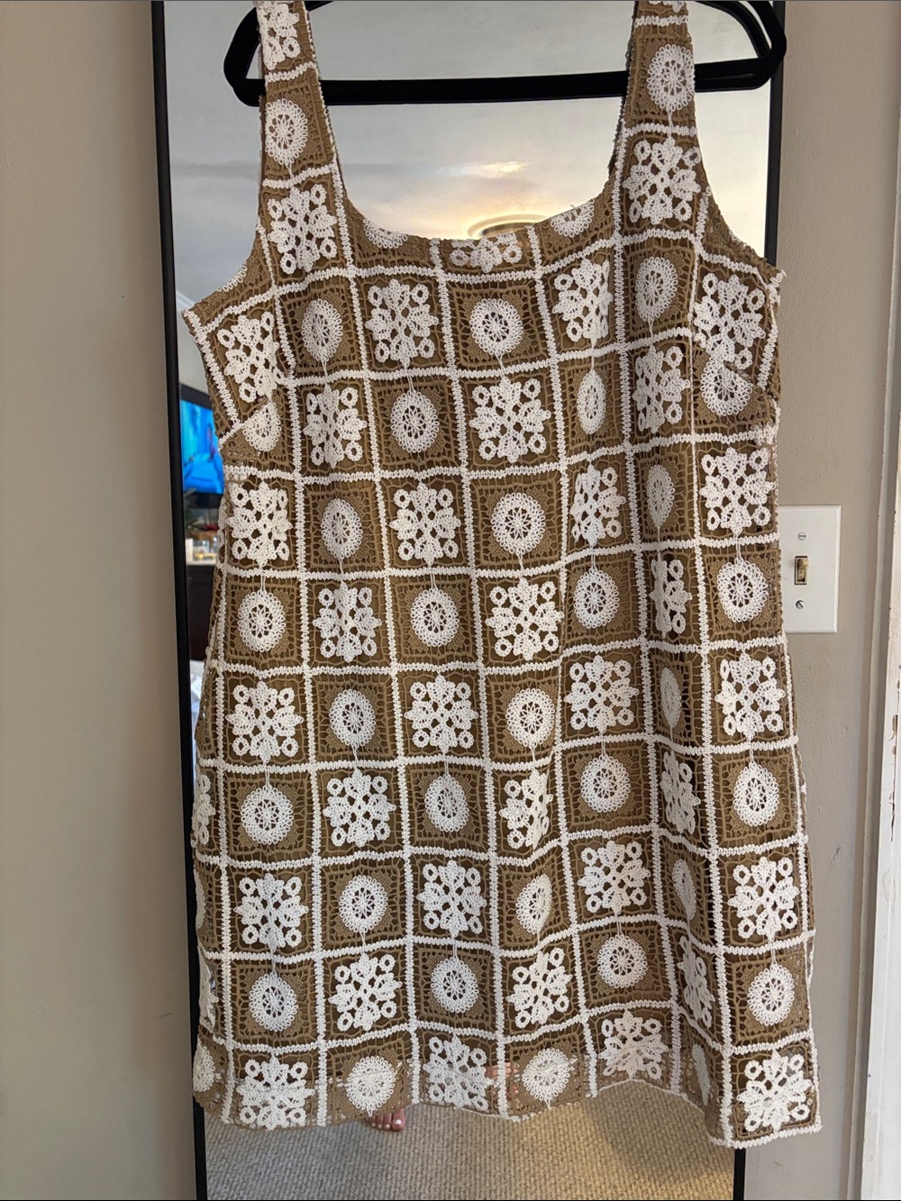 NWT! LOFT Beige and White Crochet Square-Panel Mini Dress